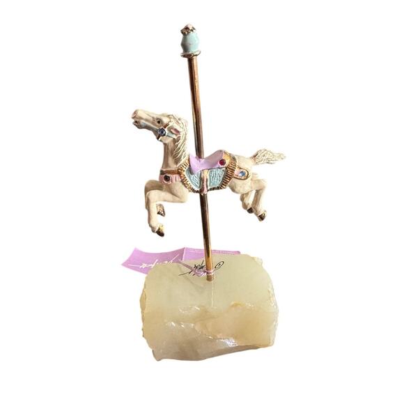 Don DeMott Carousel Horse Metal Mounted‎ on Calcite Rock Paper Weight Signed - Picture 2 of 6